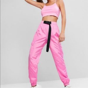 Zaful pink Cami buckle pocket two piece jogger pants set